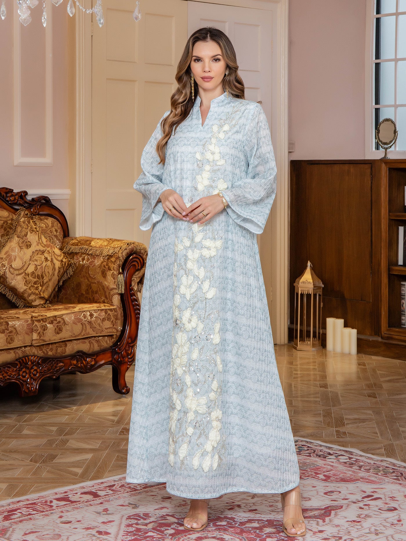 New Muslim Embroidered Long Dress Middle Eastern Clothing Jalabiya Muslim Long Sleeve Dress Arabic Robe