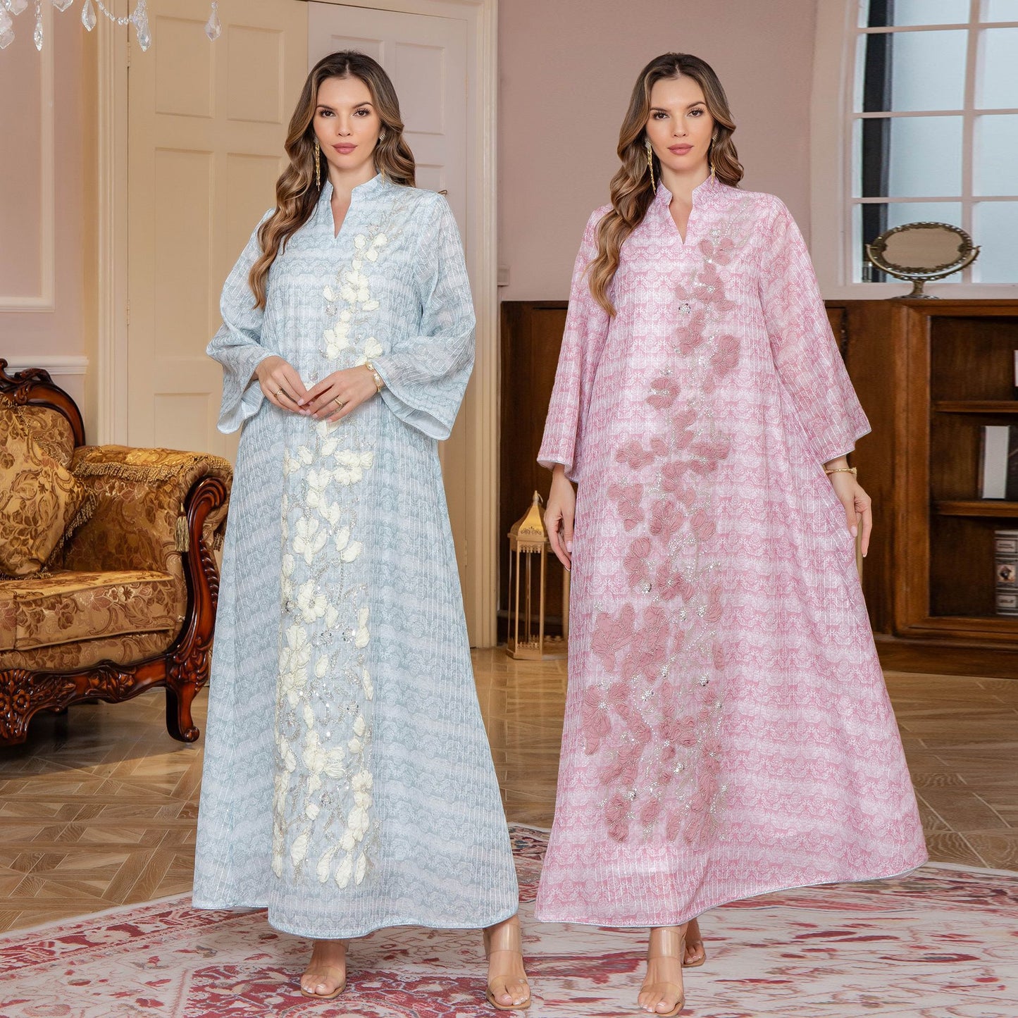 New Muslim Embroidered Long Dress Middle Eastern Clothing Jalabiya Muslim Long Sleeve Dress Arabic Robe
