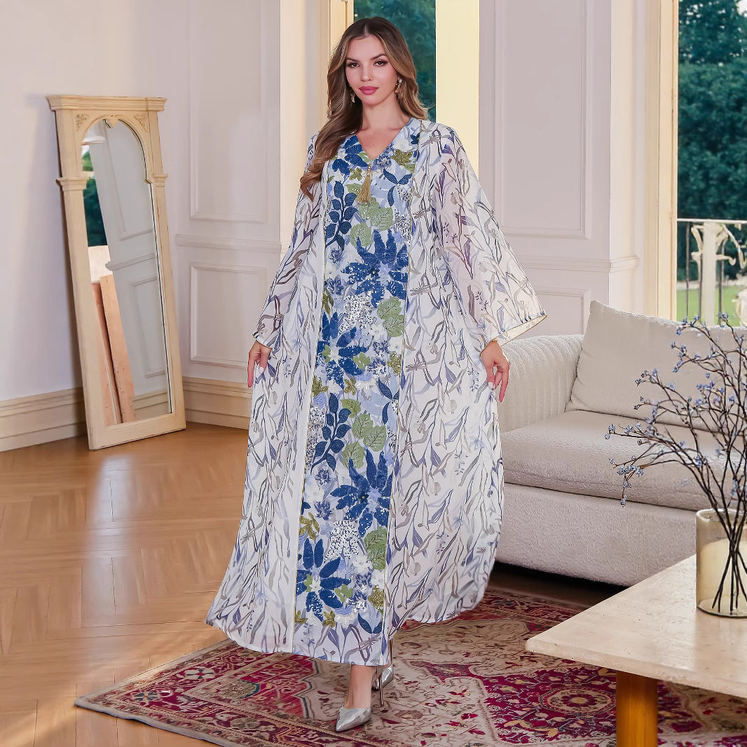 Muslim  Women's Arab Clothing Dress with Print and Sequins